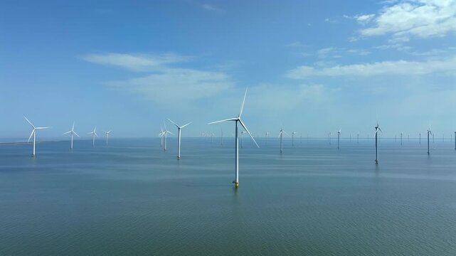 Wind farm on a large inland lake in Europe