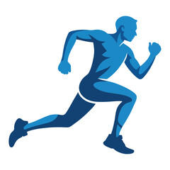 Fototapeta premium Runner Athlete Icon in Blue Silhouette Style with Dynamic Motion and Extended Stride for Fitness and Sport Design