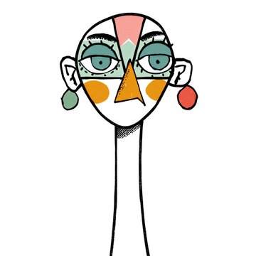 Geometric Face with Long Neck Abstract Illustration Graphic For T Shirt