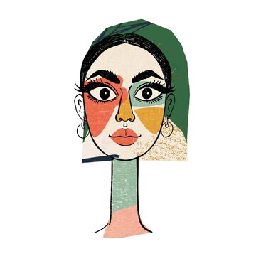 Minimal Abstract Woman Portrait with Green Headscarf Graphic For T Shirt