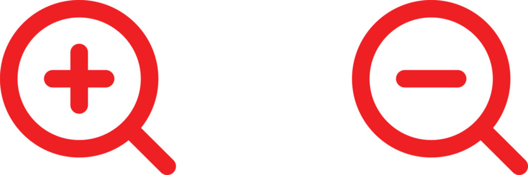 Magnifying Glass Icons With Plus And Minus Symbols Flat Red Style