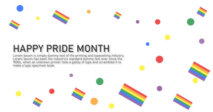 Happy pride month banner with rainbow flag and confetti