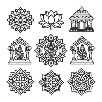 Vector classic engraving hindu budha bali java Mandala Pattern, Decorative Circular Ornament, Black and White Floral Motif