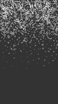 Flying latin letters. White chalk scattered charachters of English alphabet. Foreign languages study concept. Back to school banner on blackboard background.