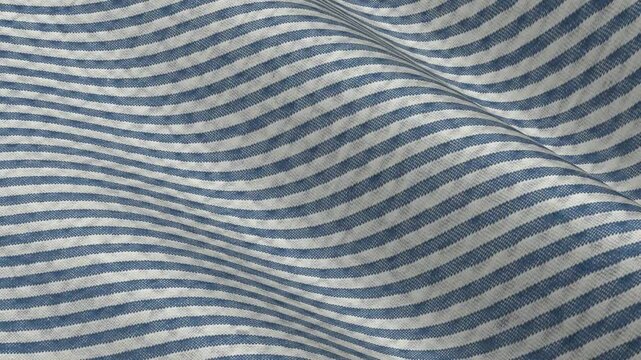 Classic Blue and White Seersucker Fabric moving in beautiful waves of traditional puckered texture and nautical summer stripe pattern cloth