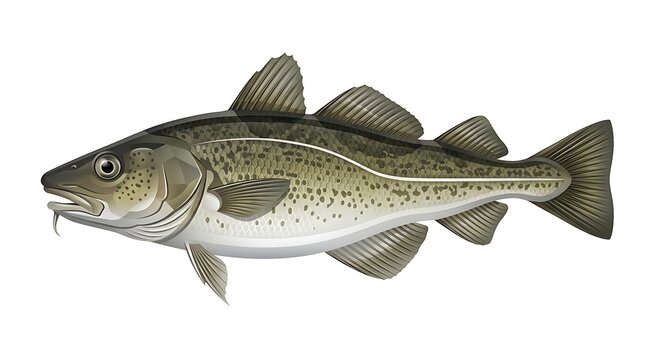 Fresh Atlantic cod fish side view isolated illustration