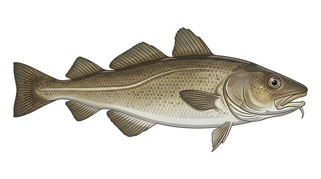 Atlantic cod fish illustration on white background