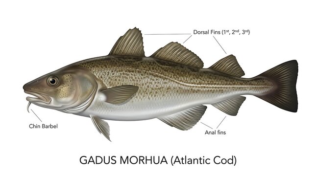 Detailed scientific anatomy of an Atlantic cod fish