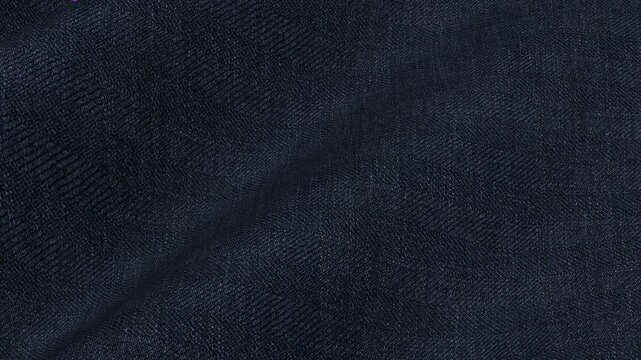 Italian Dark Steel Blue Herringbone Linen Fabric draping in elegant muted waves of sophisticated zigzag pattern for summer tailor jackets
