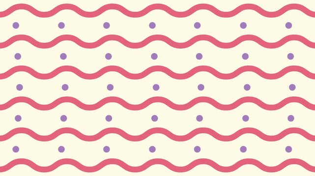 Seamless Pattern of Wavy Lines and Dots in Pink and Purple on Cream Background