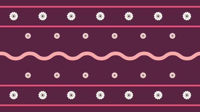 Seamless Floral Pattern Animation with Wavy Lines and Stripes