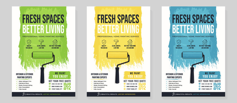 professional painting service flyer template set vector illustration.