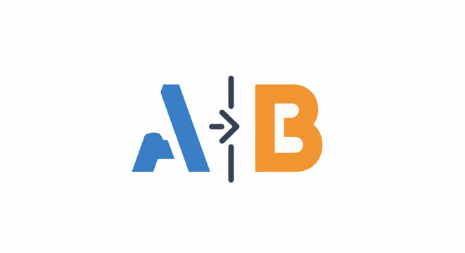 Abstract graphic with blue A, orange B, and arrow