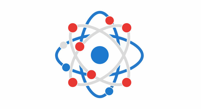 Stylized atomic model with orbiting particles
