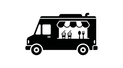 Fototapeta premium Silhouette of an ice cream truck with customers at the service window, a mobile dessert cart on wheels serving frozen treats