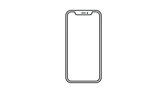 Minimalist line drawing of a modern smartphone with a notch on a white background, ideal for tech, apps, and mobile design projects.