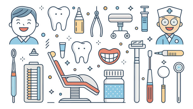 Dental care concept with cartoon characters