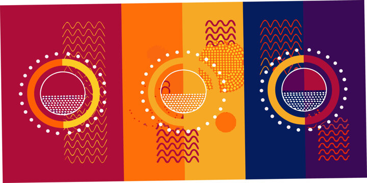 Geometric Memphis Style Pattern With Circles And Wavy Lines