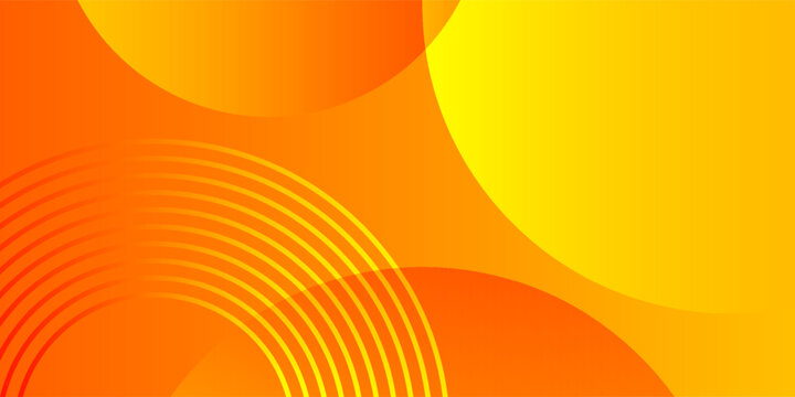 Abstract orange and yellow geometric background with dynamic circles and curved lines, vibrant gradient vector illustration for summer banner, tech template, or modern poster.