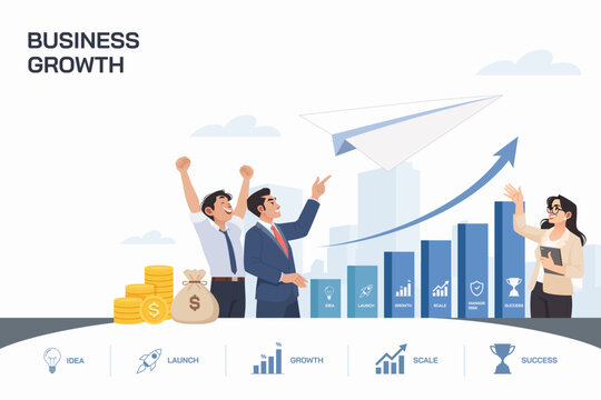 Startup business team launching paper plane for successful financial growth concept