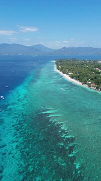 Vertical Aerial 4K Drone Footage Gili Air Island Lombok Indonesia Tropical Beach