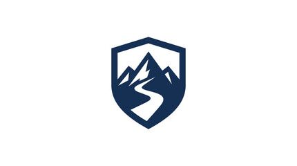 Fototapeta premium Minimalist Shield Logo with Mountain Peak and Winding Path