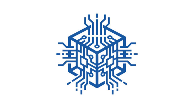 Blue Digital Cube Tech Logo Symbol