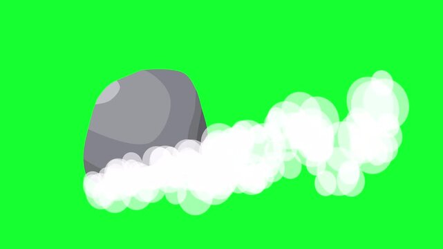 looping animated video of a walking rock with dust effects on green screen