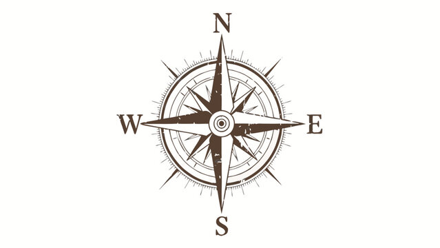 A detailed illustration of a compass with directional letters on a white background.