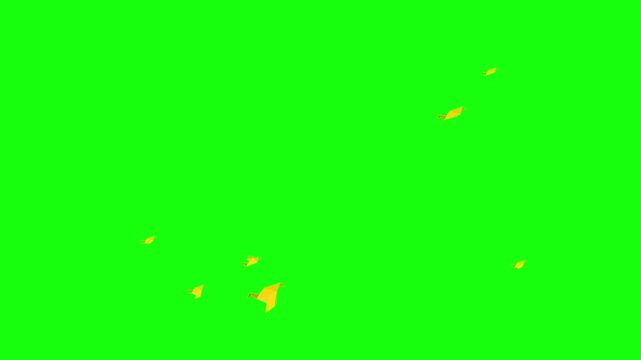 looping animation video of a flock of yellow origami paper birds flying on green screen
