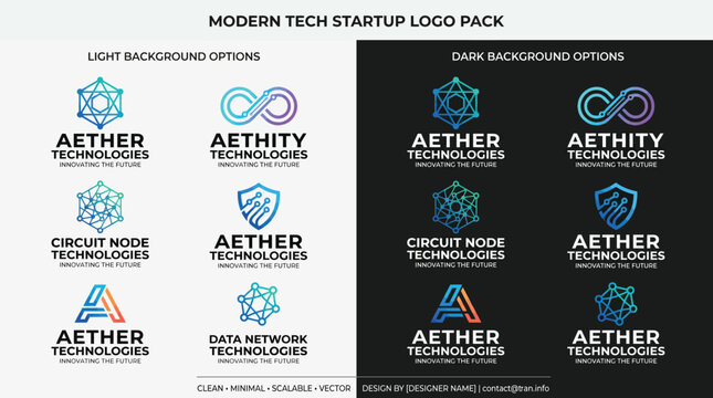 Vector illustration of modern tech startup logo pack with clean and minimal designs for companies
