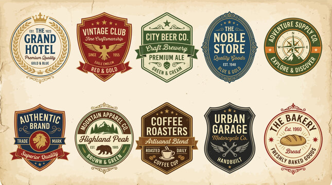 Vector illustration of collection of vintage and modern labels and badges for various businesses and products