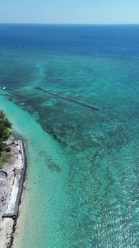 Vertical Aerial 4K Drone Footage Gili Air Island Lombok Indonesia Tropical Beach