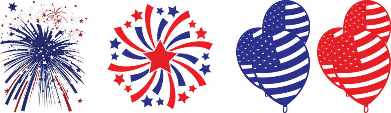 Patriotic 4th of july fireworks and balloons