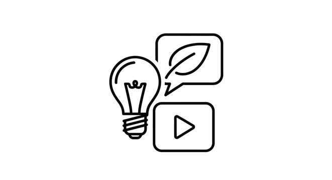 Creative Eco-Friendly Ideas and Green Media Content Icon. Sustainable Innovation, Environmental Solutions, Digital Video Symbol.