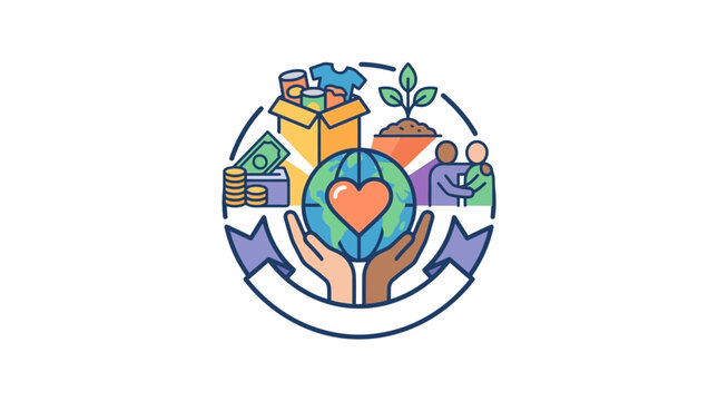 Charity and Donation Icon: Hands Holding Earth, Care, Support, Giving