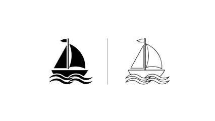 Sailboat Icon Set In Outline And Silhouette Style © Udin