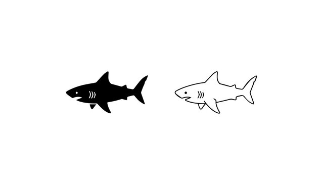 Minimalist Shark Icons Set Silhouette And Line Art