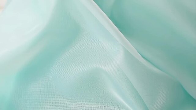 Flowing mint fabric waves: graceful movement and light play in soft textures