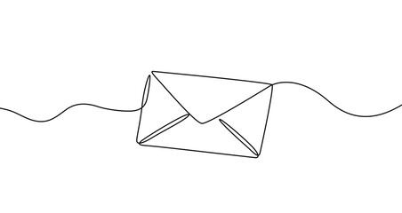 Envelope in one line art style. Envelope drawing with editable black stroke on white background. Vector illustration. © chekman