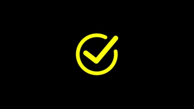 yollow check mark icon.Animated check mark icon in white against dark black background for positive affirmations and approved actions. motion graphic of check mark concept. 4k video