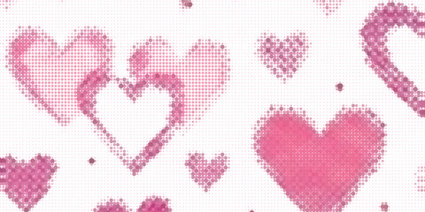 Seamless pink heart pattern background with halftone dot effect. Romantic and cute abstract design suitable for Valentine’s Day, love themes, wedding invitations, greeting cards, wallpapers, banners © Dayat