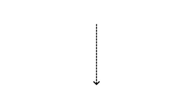 down arrow direction icon with dotted line animation on white background. dot arrows icon sign animated with alpha channel. white straight arrows animation. motion graphic of arrow concept. 4k video