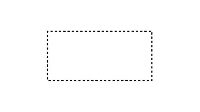 Dotted line rectangle frame animation on white background. Animation of a dotted line path from left to right point. border frame dotted line animation. motion graphic of dotted line concept. 4k video
