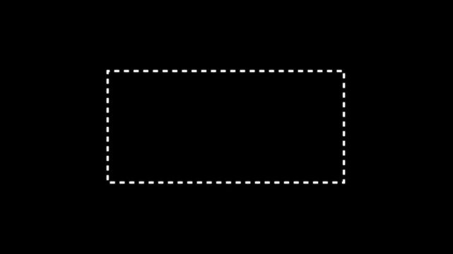 Dotted line rectangle frame animation on black background. Animation of a dotted line path from left to right point. border frame dotted line animation. motion graphic of dotted line concept. 4k video