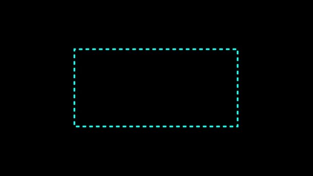 Dotted line rectangle frame animation on black background. Animation of a dotted line path from left to right point. border frame dotted line animation. motion graphic of dotted line concept. 4k video