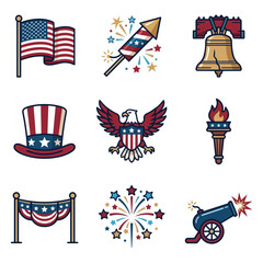 Obraz premium Collection of American Independence Day Symbols and Icons.