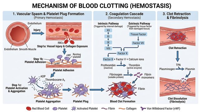 Medical of the mechanism of clotting and hemostasis process