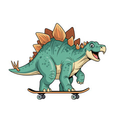 Cute Stegosaurus Dinosaur Riding Skateboard Vector Cartoon © bima