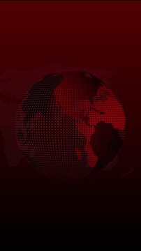 Red digital globe with international world map overlay background. Global network symbol for worldwide security data tracking. Digital globe animation for world intelligence. System